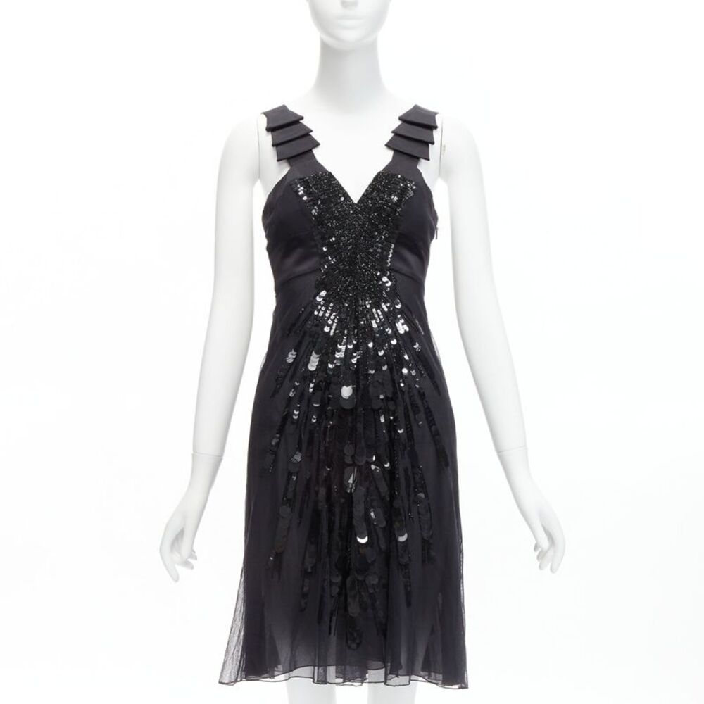 Versace 2008 Sequins Bead Ruffle Strap Dress